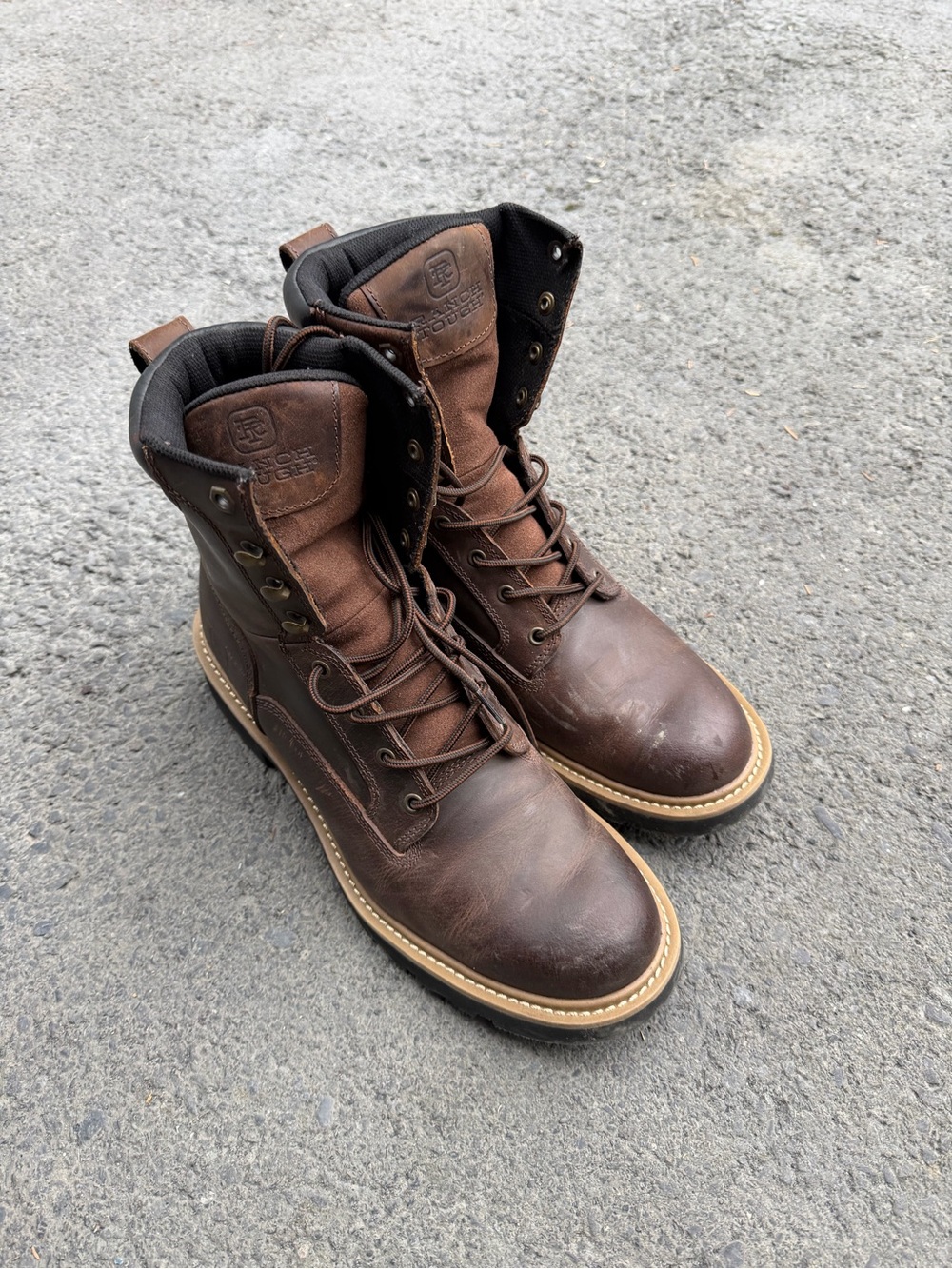 Men's Brown Leather Lace-Up Work Boots - Rugged Outdoor Style